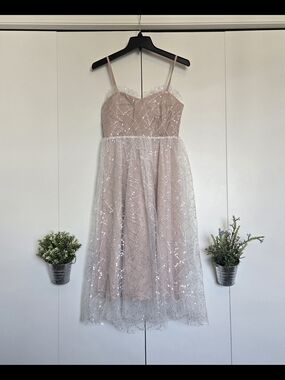 Sparkling Blush Pink Tulle Midi Dress